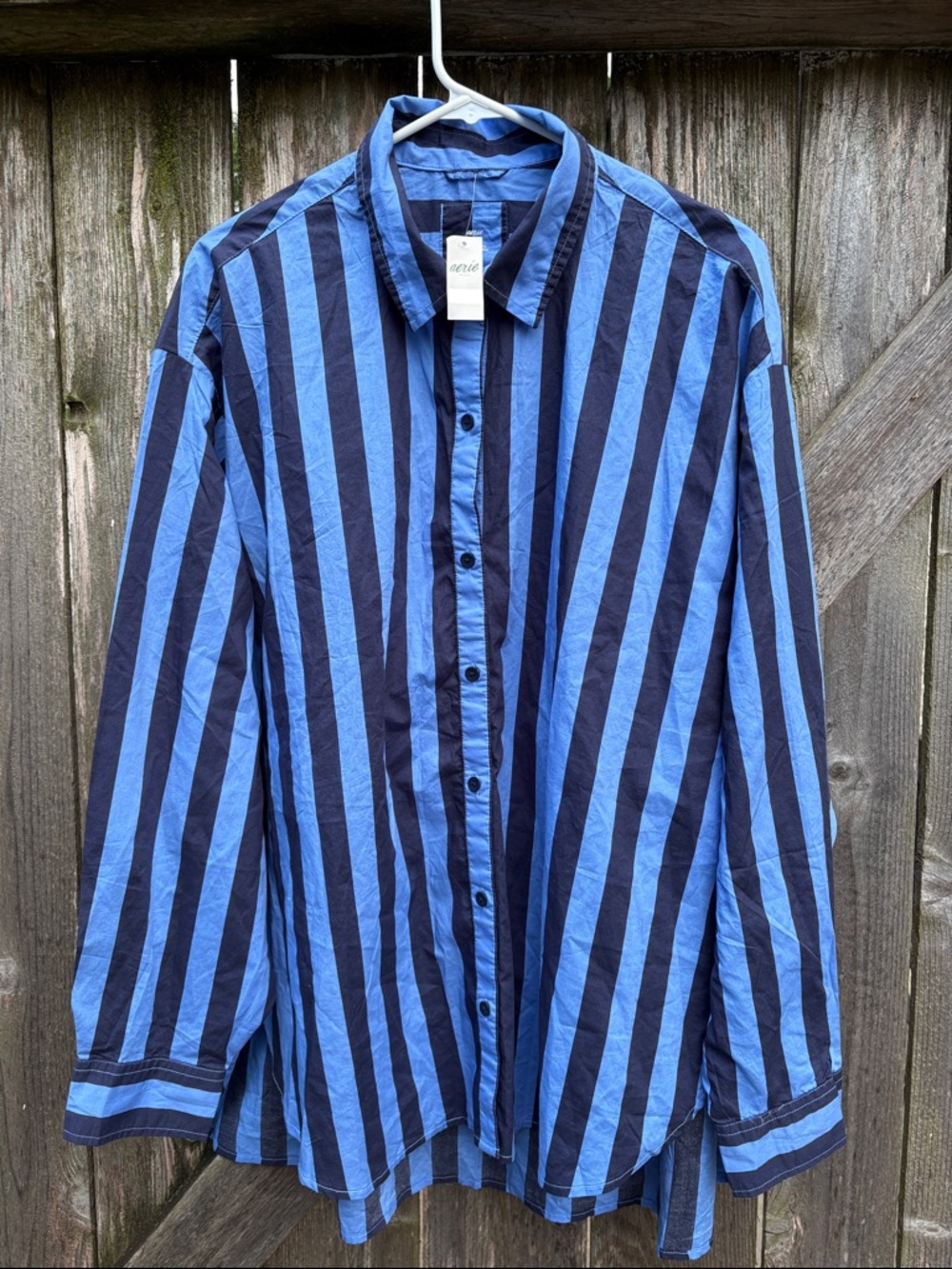 NWT Aerie Anytime Fave oversized Button Down Striped Top Size Large - Picture 2 of 11